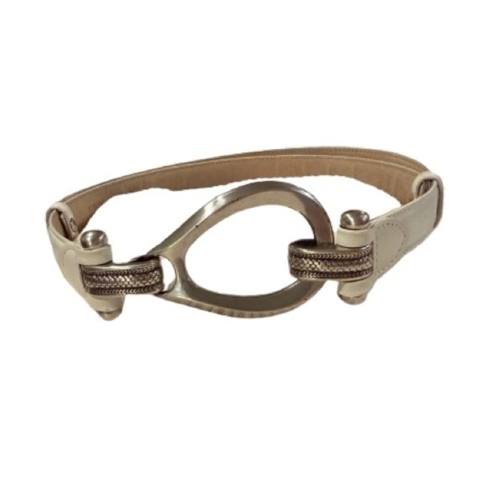 White Womens Leather Adjustable Belt Silver Buckle M/L- vintage inspired- boho